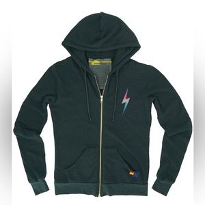 AVIATOR NATION BOLT ZIP HOODIE CHARCOAL // RAINBOW PINK